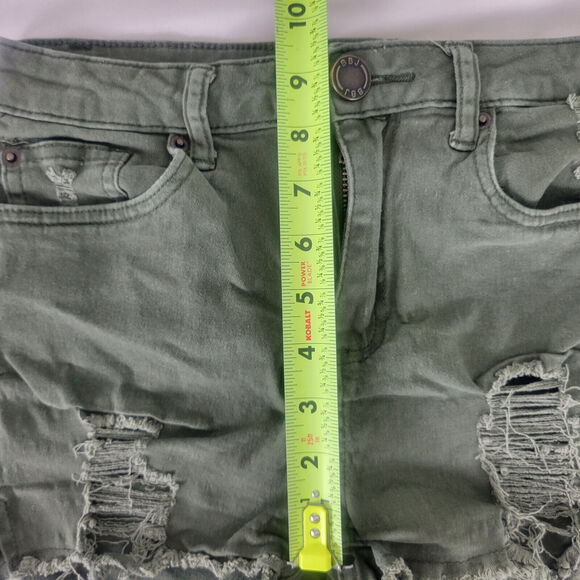 Boom Boom Denim Shorts Juniors 3 Green Jean High Rise Womens Distressed‎ - Picture 5 of 12